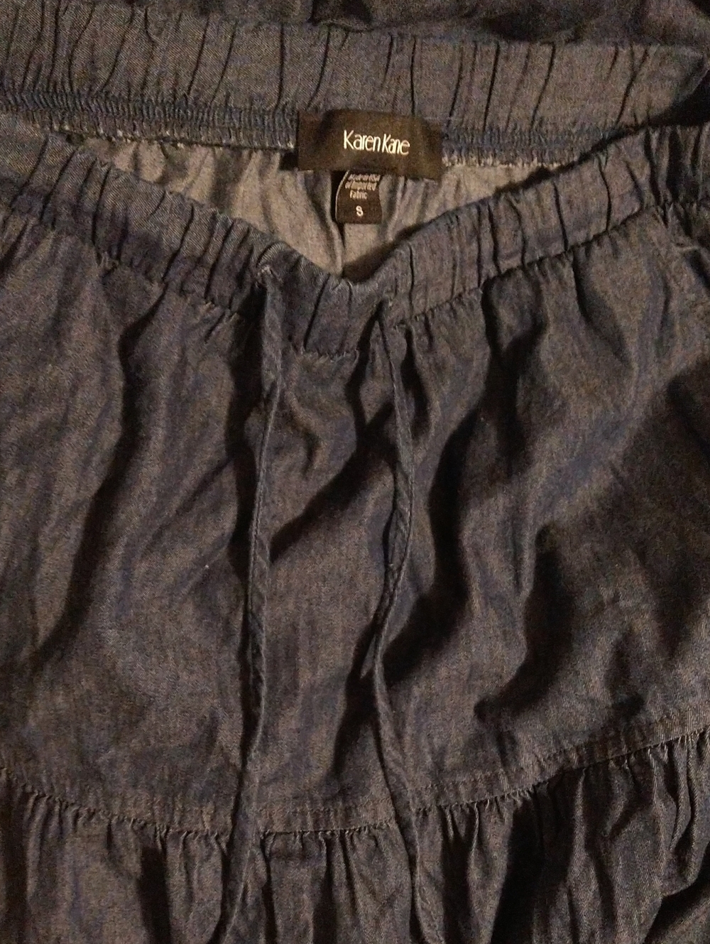 Karen Kane Teired Denim Maxi Skirt Chambray Jean Size S Layered